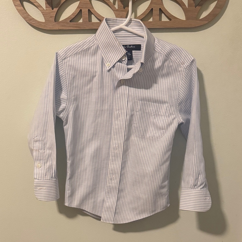 Brooks Brothers kids White and Blue Striped Button Down Shirt